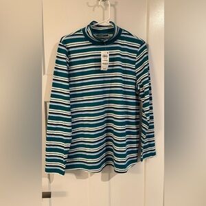 Karen Scott Long Sleeve Mock Neck Top – Jazzy Teal Stripe – Size Large (NWT)
